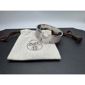 Hermes~Clic Clac H Bracelet in Pink Enamel with Silver Hardware LS(341902)